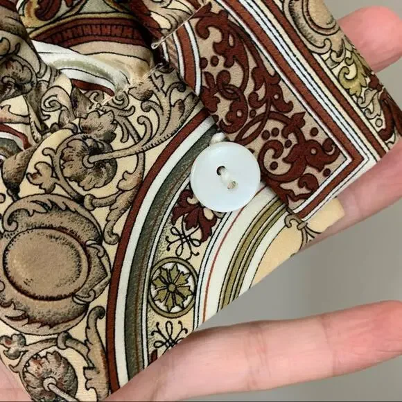 Vintage Liz Claiborne Silk Tan/Brown Wood Frame Pattern Blouse/Blazer - Picture 6 of 7